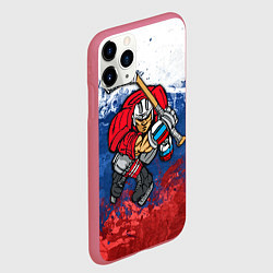 Чехол iPhone 11 Pro матовый Русский хоккеист, цвет: 3D-малиновый — фото 2