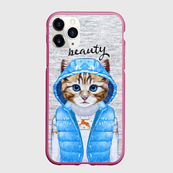 Чехол iPhone 11 Pro матовый Модная киска, цвет: 3D-малиновый