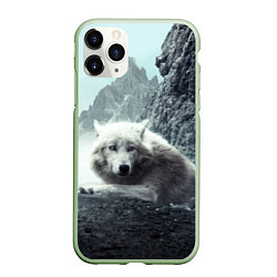 Чехол iPhone 11 Pro матовый Волк в горах, цвет: 3D-салатовый