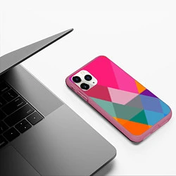 Чехол iPhone 11 Pro матовый Разноцветные полигоны, цвет: 3D-малиновый — фото 2