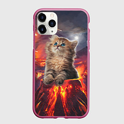 Чехол iPhone 11 Pro матовый Кот на вулкане, цвет: 3D-малиновый