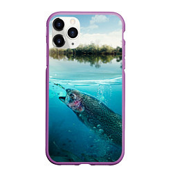 Чехол iPhone 11 Pro матовый Рыбалка на спиннинг, цвет: 3D-фиолетовый