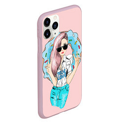 Чехол iPhone 11 Pro матовый Моя любовь - пончики, цвет: 3D-розовый — фото 2