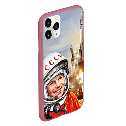 Чехол iPhone 11 Pro матовый Гагарин взлетает, цвет: 3D-малиновый — фото 2