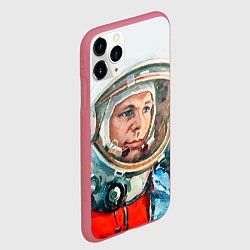 Чехол iPhone 11 Pro матовый Гагарин в полете, цвет: 3D-малиновый — фото 2