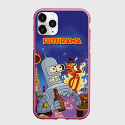 Чехол iPhone 11 Pro матовый Futurama Devil, цвет: 3D-малиновый