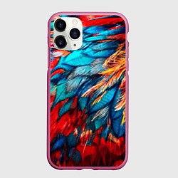 Чехол iPhone 11 Pro матовый Перья, цвет: 3D-малиновый