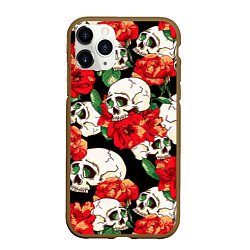 Чехол iPhone 11 Pro матовый Черепки и розы, цвет: 3D-коричневый