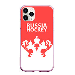 Чехол iPhone 11 Pro матовый Russia Hockey, цвет: 3D-розовый
