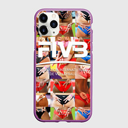 Чехол iPhone 11 Pro матовый Волейбол скрытые знаки FIVB, цвет: 3D-фиолетовый
