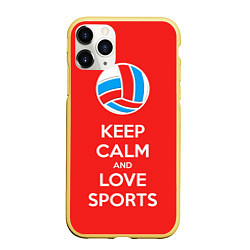 Чехол iPhone 11 Pro матовый Keep Calm & Love Volleyball, цвет: 3D-желтый