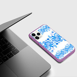 Чехол iPhone 11 Pro матовый Гжель, цвет: 3D-фиолетовый — фото 2