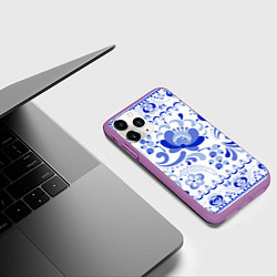 Чехол iPhone 11 Pro матовый Гжель 2, цвет: 3D-фиолетовый — фото 2