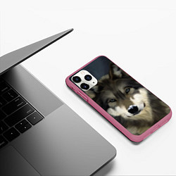 Чехол iPhone 11 Pro матовый Зимний волк, цвет: 3D-малиновый — фото 2