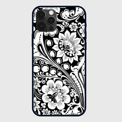 Чехол для iPhone 12 Pro Max Хохлома черно-белая, цвет: 3D-черный
