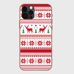 Чехол для iPhone 12 Pro Max Новогодние олени, цвет: 3D-светло-розовый
