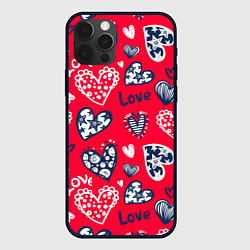 Чехол для iPhone 12 Pro Max Сердечки - паттерн, цвет: 3D-черный