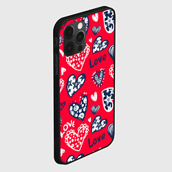 Чехол для iPhone 12 Pro Max Сердечки - паттерн, цвет: 3D-черный — фото 2