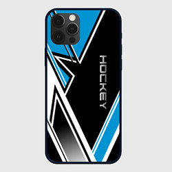 Чехол для iPhone 12 Pro Max Hockey black blue white, цвет: 3D-черный