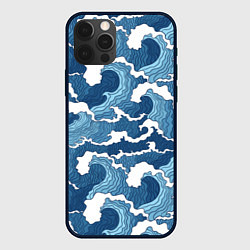 Чехол для iPhone 12 Pro Max Морские волны графика, цвет: 3D-черный