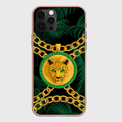 Чехол для iPhone 12 Pro Max Золотой леопард и цепь, цвет: 3D-светло-розовый
