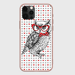 Чехол для iPhone 12 Pro Max Мудрая сова в очках, цвет: 3D-светло-розовый