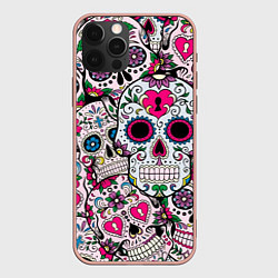 Чехол для iPhone 12 Pro Max Весёлые черепа, цвет: 3D-светло-розовый