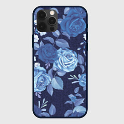 Чехол для iPhone 12 Pro Max Джинса Розы паттерн, цвет: 3D-черный