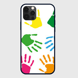 Чехол для iPhone 12 Pro Max Цветные ладошки - Детский узор, цвет: 3D-черный