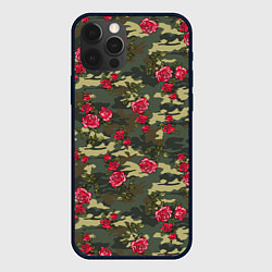 Чехол для iPhone 12 Pro Max Камуфляж и розы, цвет: 3D-черный