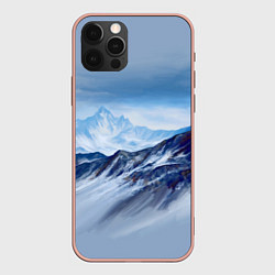 Чехол для iPhone 12 Pro Max Серо-голубые горы, цвет: 3D-светло-розовый