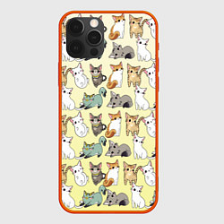 Чехол iPhone 12 Pro Max Мультяшные котики на желтом мя
