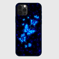 Чехол для iPhone 12 Pro Max Неоновые бабочки, цвет: 3D-черный