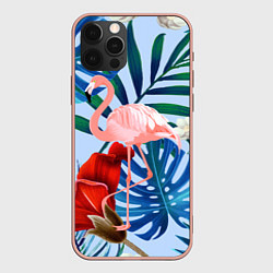 Чехол для iPhone 12 Pro Max Фламинго в папоротнике, цвет: 3D-светло-розовый