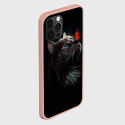 Чехол для iPhone 12 Pro Max Котик и бабочка, цвет: 3D-светло-розовый — фото 2