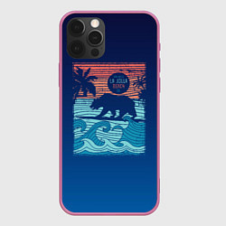 Чехол для iPhone 12 Pro Max Медведь на серфинге, цвет: 3D-малиновый