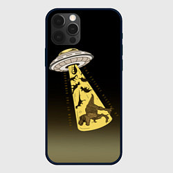 Чехол для iPhone 12 Pro Max НЛО похищает динозавров, цвет: 3D-черный