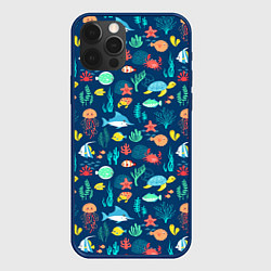 Чехол для iPhone 12 Pro Max Морские жители, цвет: 3D-тёмно-синий
