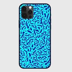 Чехол для iPhone 12 Pro Max Неоновые синие узоры, цвет: 3D-черный