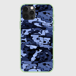 Чехол для iPhone 12 Pro Max Синий камуфляж в клетку, цвет: 3D-салатовый
