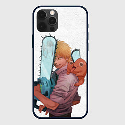 Чехол для iPhone 12 Pro Max Дэндзи, Почита и бензопила, цвет: 3D-черный