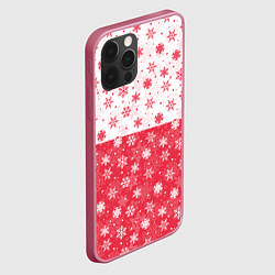 Чехол для iPhone 12 Pro Max Снежинки красно-белые, цвет: 3D-малиновый — фото 2