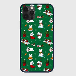 Чехол для iPhone 12 Pro Max Новогодний паттерн с зайчиками, цвет: 3D-черный