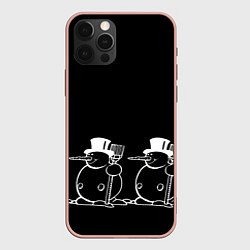 Чехол для iPhone 12 Pro Max Снеговик на черном фоне, цвет: 3D-светло-розовый