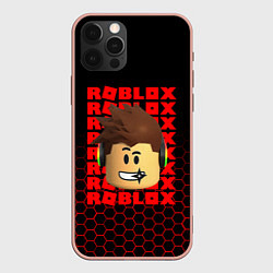 Чехол для iPhone 12 Pro Max ROBLOX LEGO FACE УЗОР СОТЫ, цвет: 3D-светло-розовый