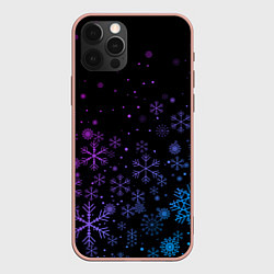 Чехол для iPhone 12 Pro Max Новогодние снежинки Градиент, цвет: 3D-светло-розовый
