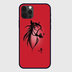 Чехол для iPhone 12 Pro Max Огненная лошадь с иероглифом, цвет: 3D-черный