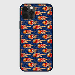 Чехол для iPhone 12 Pro Max Баскетбольные мячи с пламенем, цвет: 3D-черный