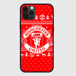Чехол для iPhone 12 Pro Max FC Manchester United: Новогодний узор, цвет: 3D-черный