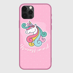 Чехол для iPhone 12 Pro Max Unicorns are real, цвет: 3D-малиновый